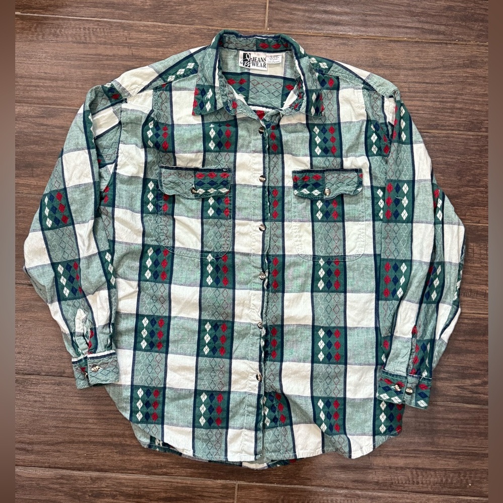 Jeans Wear Green and Red Checkered Shirt